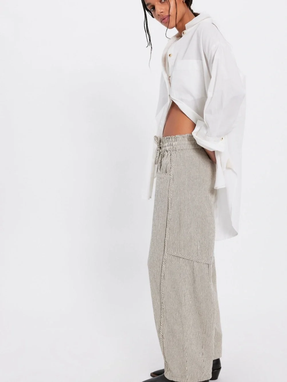 Free People Something Good Pinstripe Cotton Drawstring Pants NWOT